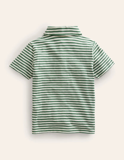 Striped Slubbed Polo Shirt-Rosemary/Ivory