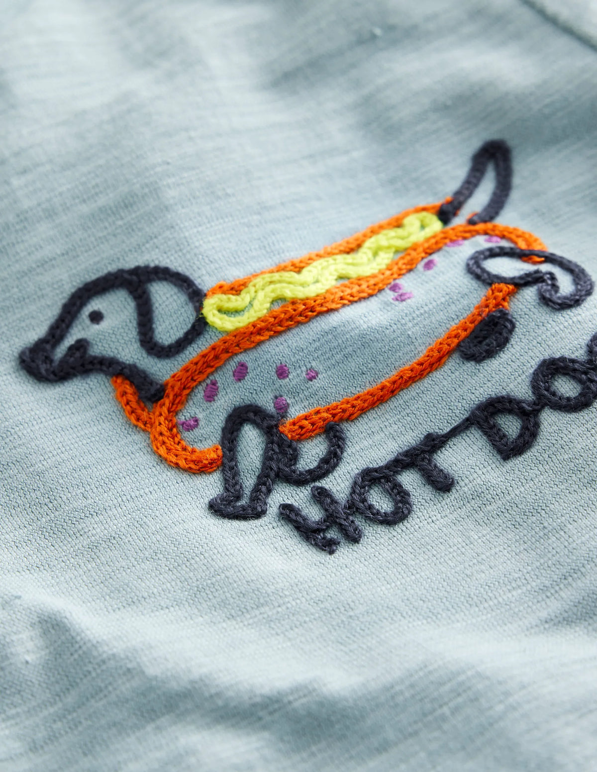 Embroidered-Logo T-Shirt-Blue Hot Dog