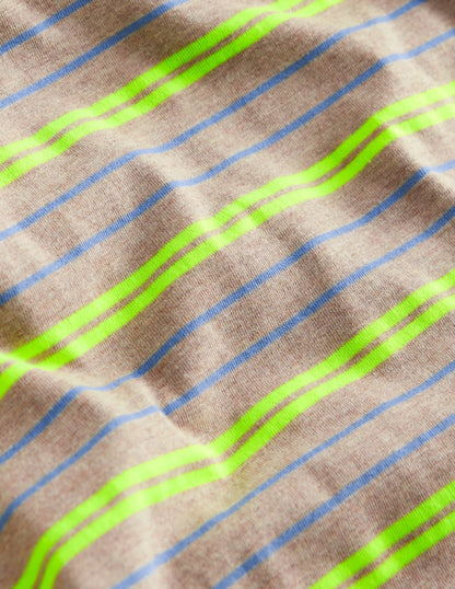Relaxed Neon-Stripe T-Shirt-Oatmeal Marl/Neon Yellow
