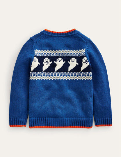 Halloween Fair Isle Sweater-Delft Blue Marl