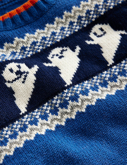 Halloween Fair Isle Sweater-Delft Blue Marl