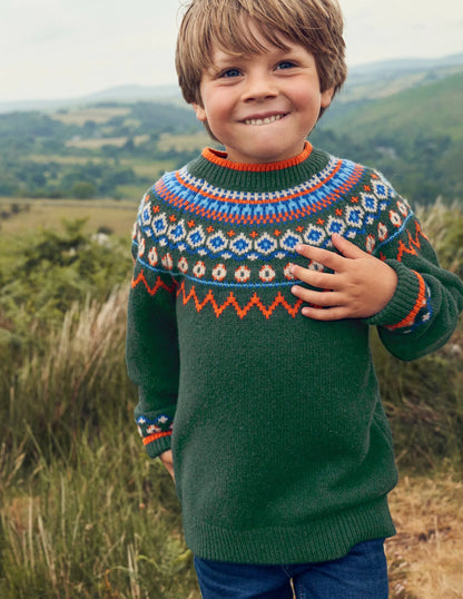 Graphic Fair Isle Sweater-Monster Green Marl