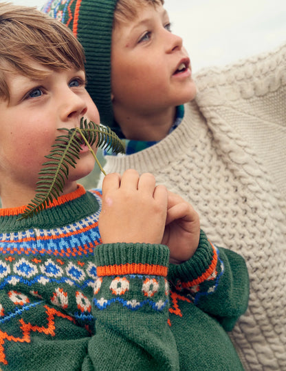 Graphic Fair Isle Sweater-Monster Green Marl