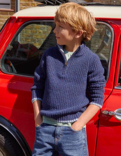 Chunky Half Zip Sweater-Navy Neps