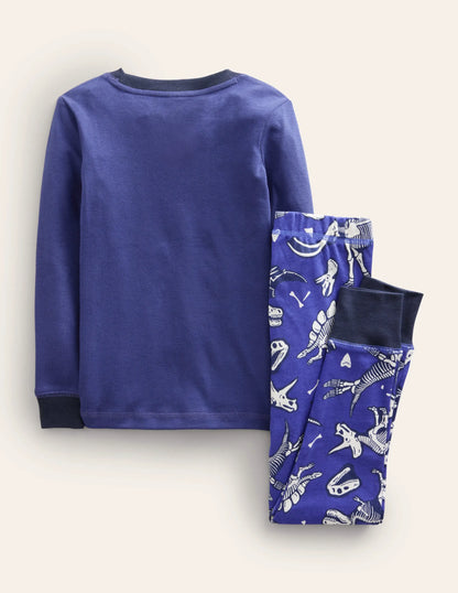 Snug Glow-in-the-dark Pajamas-Bluing Blue Dinosaurs