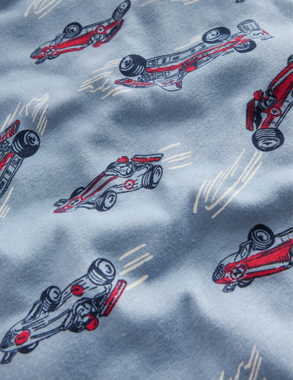 Snug Long John Pajamas-Pebble Blue Race Car