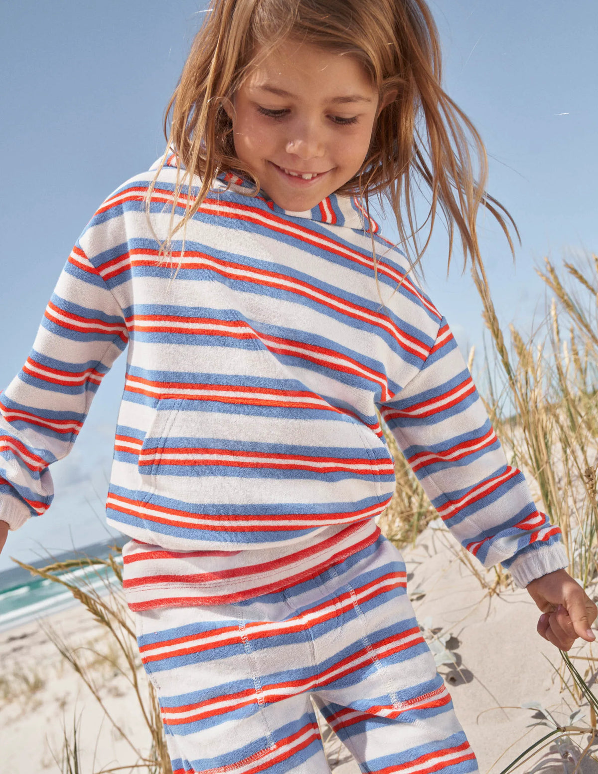 Towelling Hoodie-Cabana Blue Multi Stripe