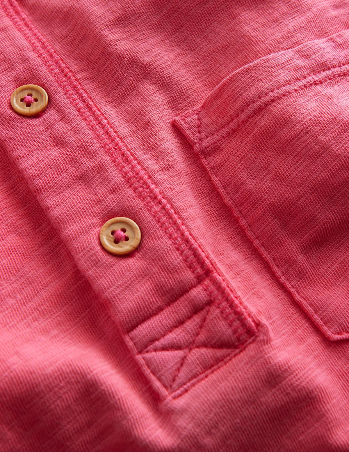 Washed Cotton Henley T-shirt-Lollipop Pink
