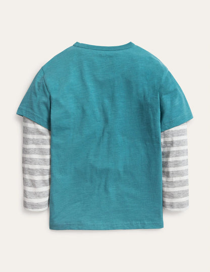 Mock Long Sleeve T-Shirt-Brittany Blue