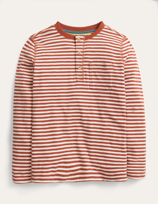 Washed Henley T-shirt-Roast Chestnut/White