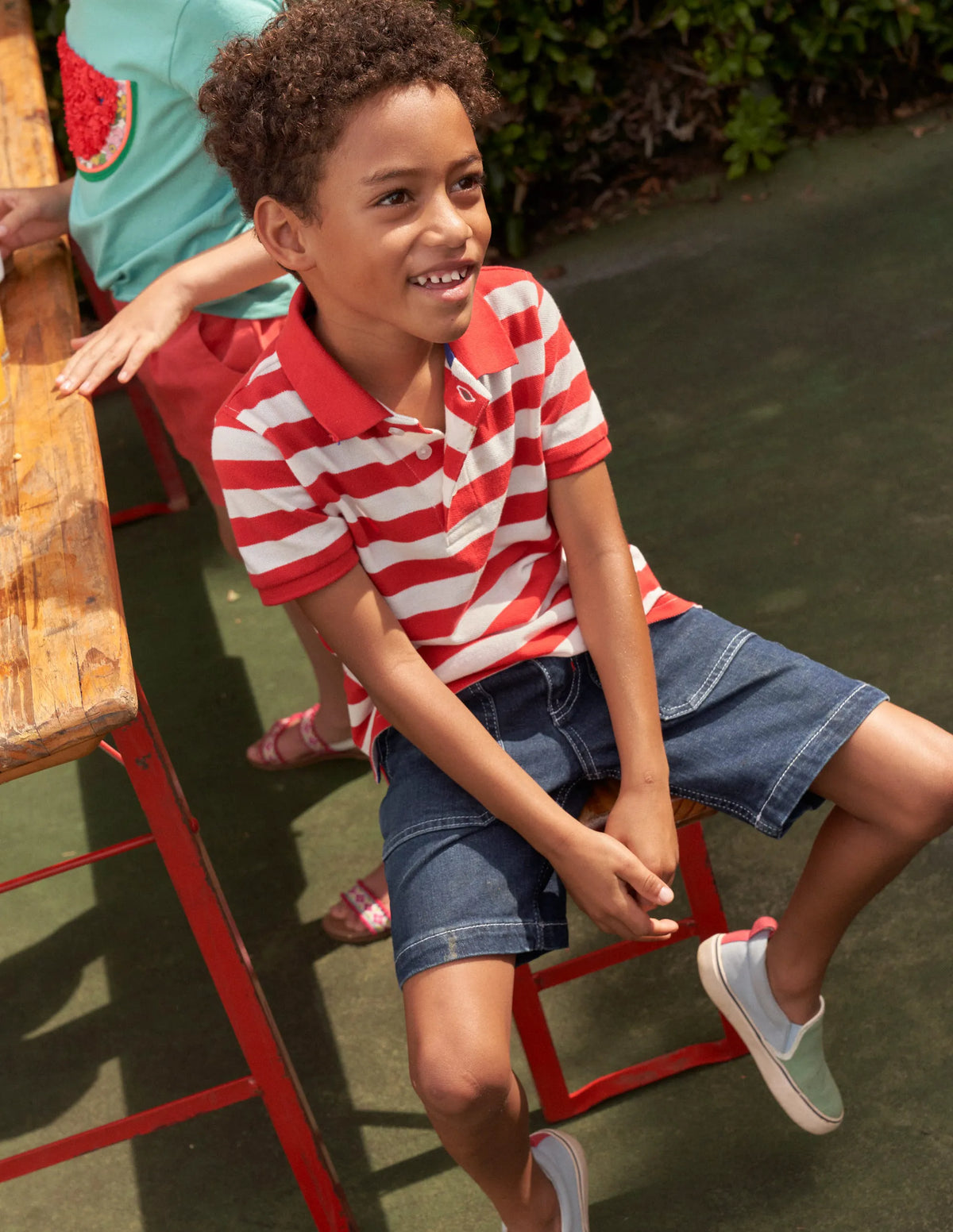 Piqué Polo Shirt-Breton Ivory/Red