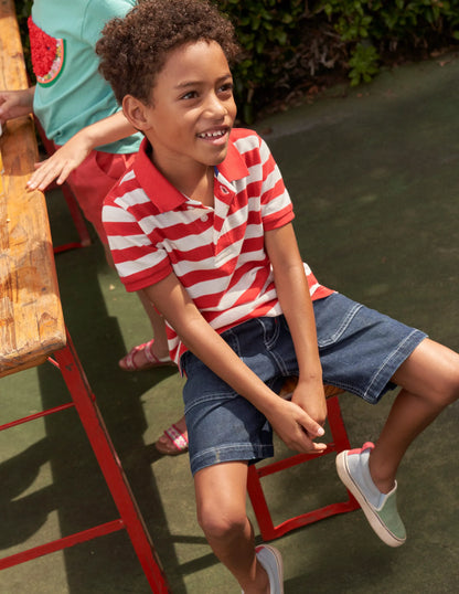 Piqué Polo Shirt-Breton Ivory/Red