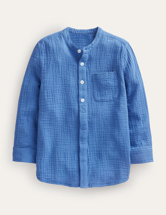 Double Cloth Grandad Shirt-Delft Blue