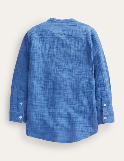 Double Cloth Grandad Shirt-Delft Blue