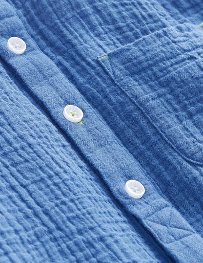 Double Cloth Grandad Shirt-Delft Blue