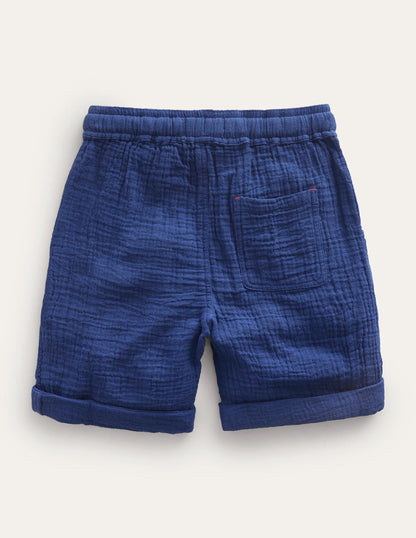 Drawstring Vacation Shorts-Dark Chambray