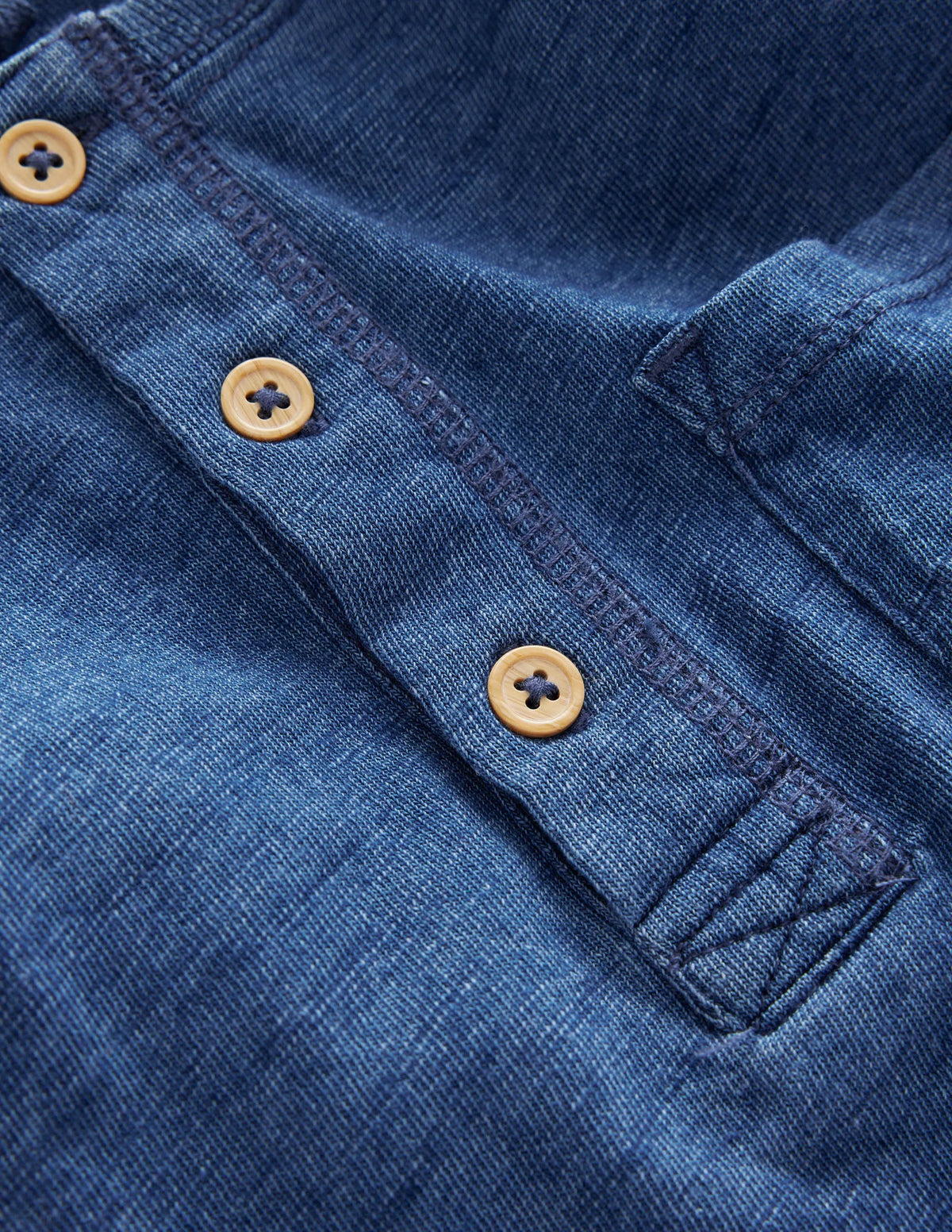 Washed Cotton Henley T-shirt-Indigo Blue