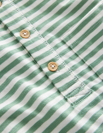Washed Cotton Henley T-shirt-Pea Green