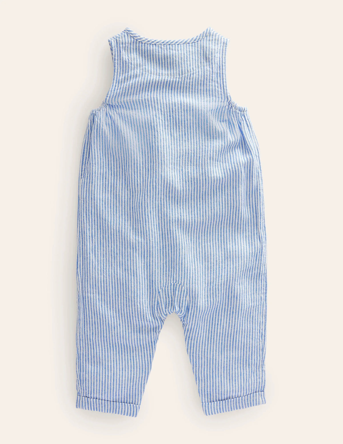 Woven Ticking Romper-Penzance Blue/Ivory Ticking