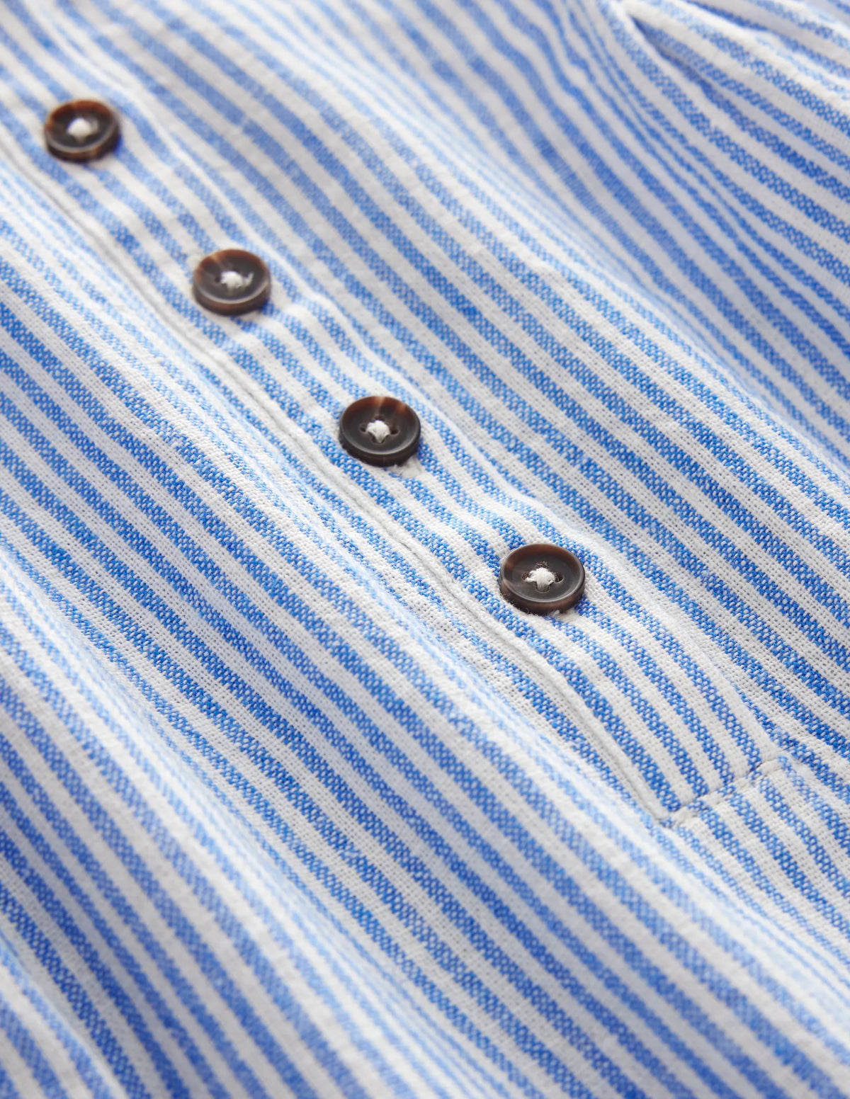 Woven Ticking Romper-Penzance Blue/Ivory Ticking