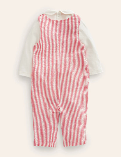 Smocked Dungaree Set-Jam / Ivory Ticking