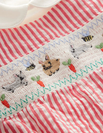 Smocked Dungaree Set-Jam / Ivory Ticking