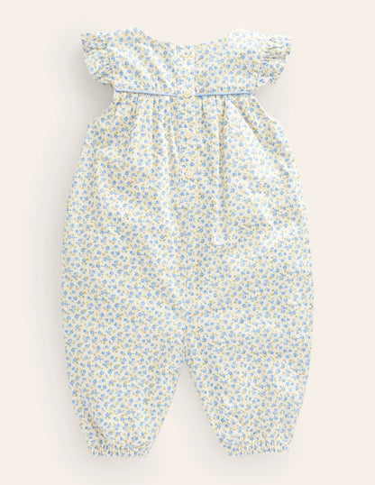 Applique Ruffle Romper-Pale Blue Tiny Rose Chicks