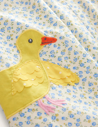Applique Ruffle Romper-Pale Blue Tiny Rose Chicks