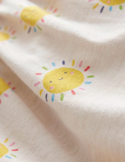 Sleeveless Jersey Dress-Oatmeal Marl Rainbow Suns