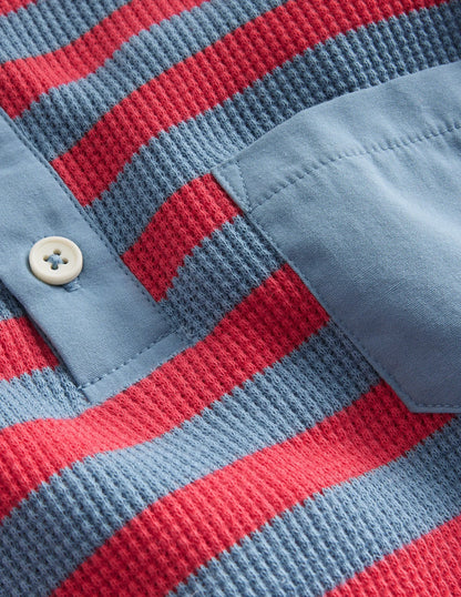 Waffle Henley T-Shirt-Jam/Pebble Blue
