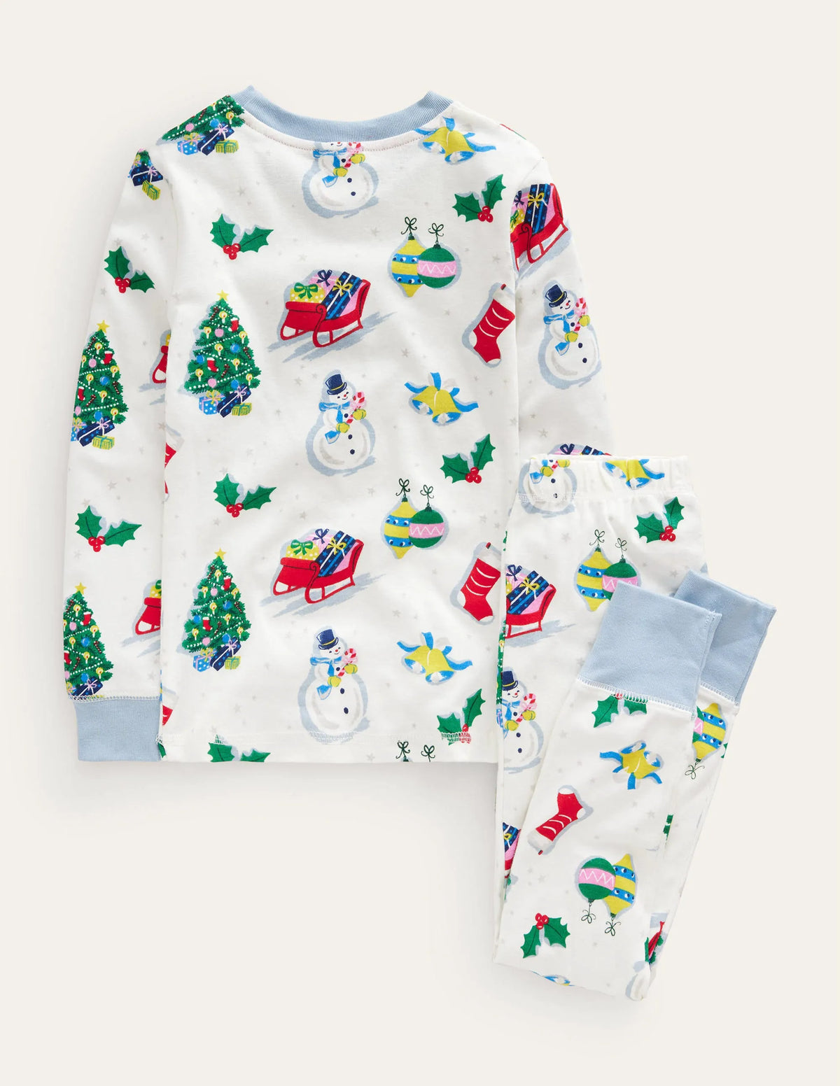 Snug Long John Pajamas-Ivory Festive Fun