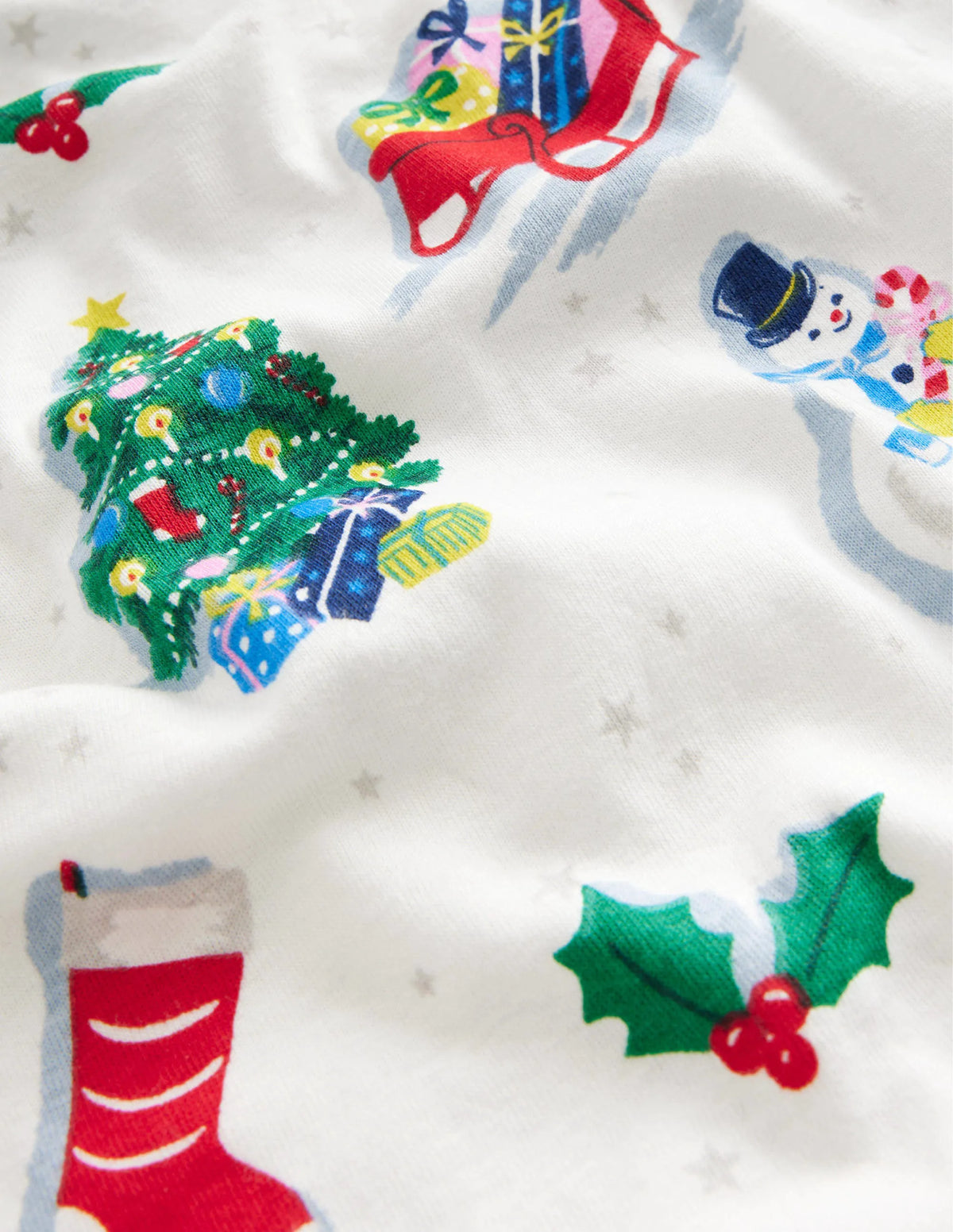 Snug Long John Pajamas-Ivory Festive Fun