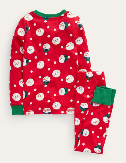 Snug Long John Pajamas-Rockabilly Red Snowman Spot