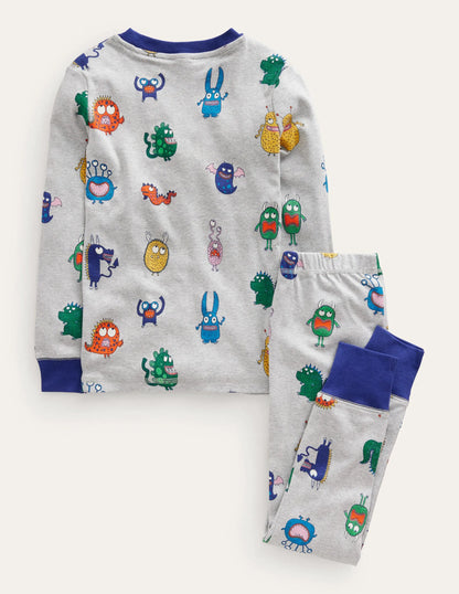 Snug Long John Pajamas-Grey Marl Monsters