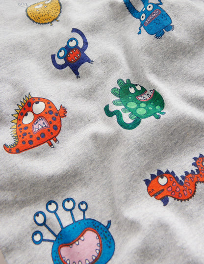 Snug Long John Pajamas-Grey Marl Monsters