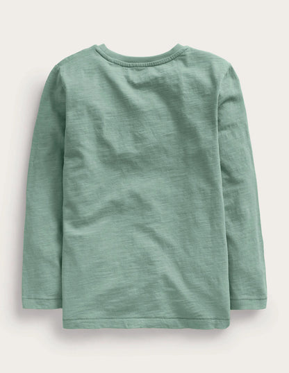 Long-sleeved Washed T-shirt-Green Smoke