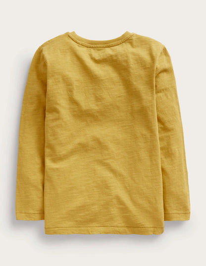 Long-sleeved Washed T-shirt-Oil Yellow