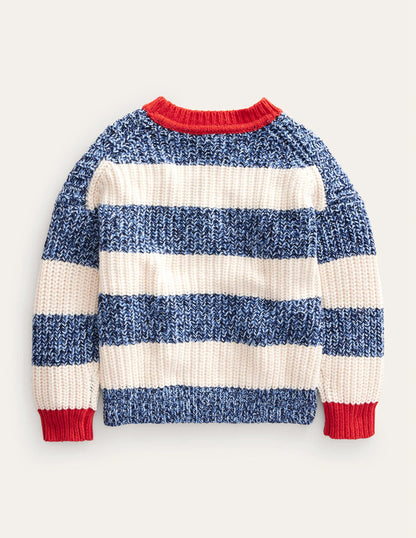 Ribbed Stripe Sweater-Navy Twist/Ecru Marl