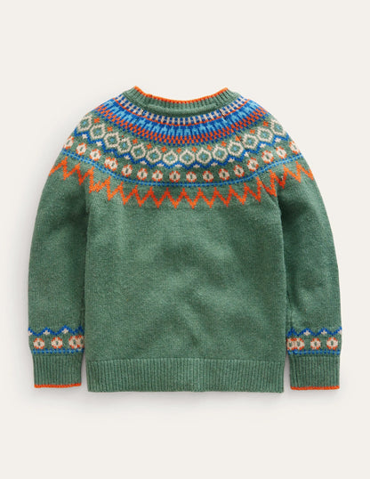 Graphic Fair Isle Sweater-Monster Green Marl