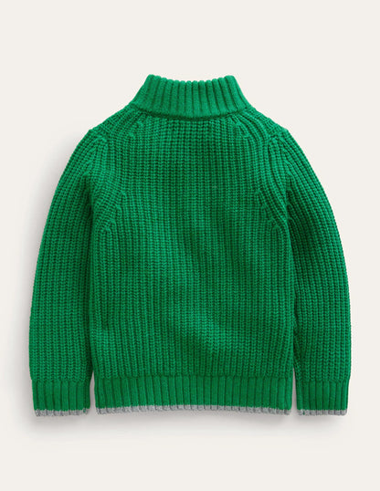 Chunky Half Zip Sweater-Deep Green