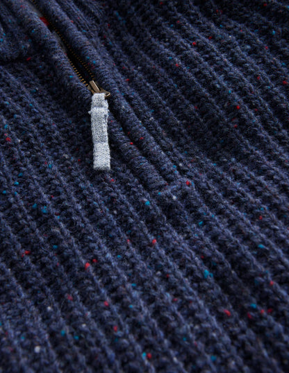 Chunky Half Zip Sweater-Navy Neps