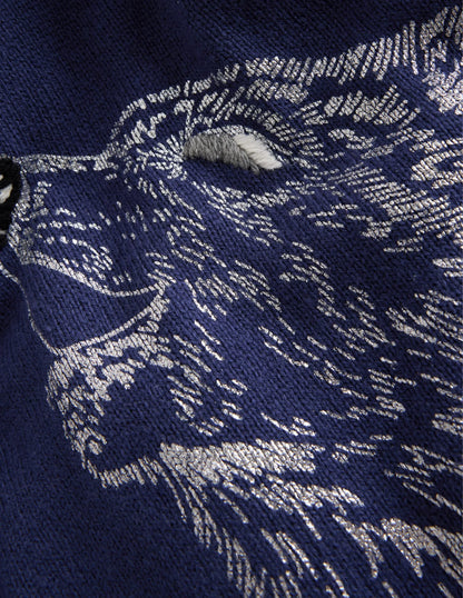Fun Cosy Sweater-French Navy Wolf