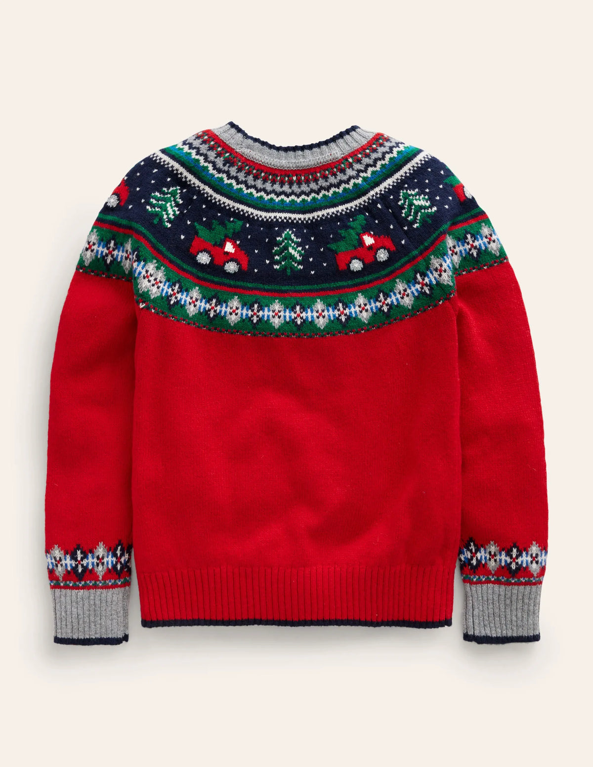 Novelty Fair Isle Sweater-Brilliant Red Trees