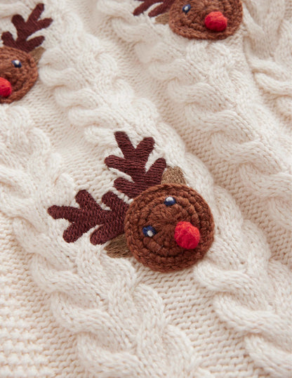 Rudolph Pom Pom Sweater-Ecru Marl