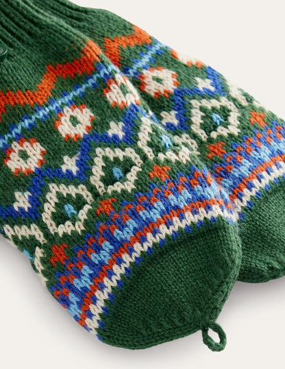 Fair Isle Knitted Mittens-Monster Green