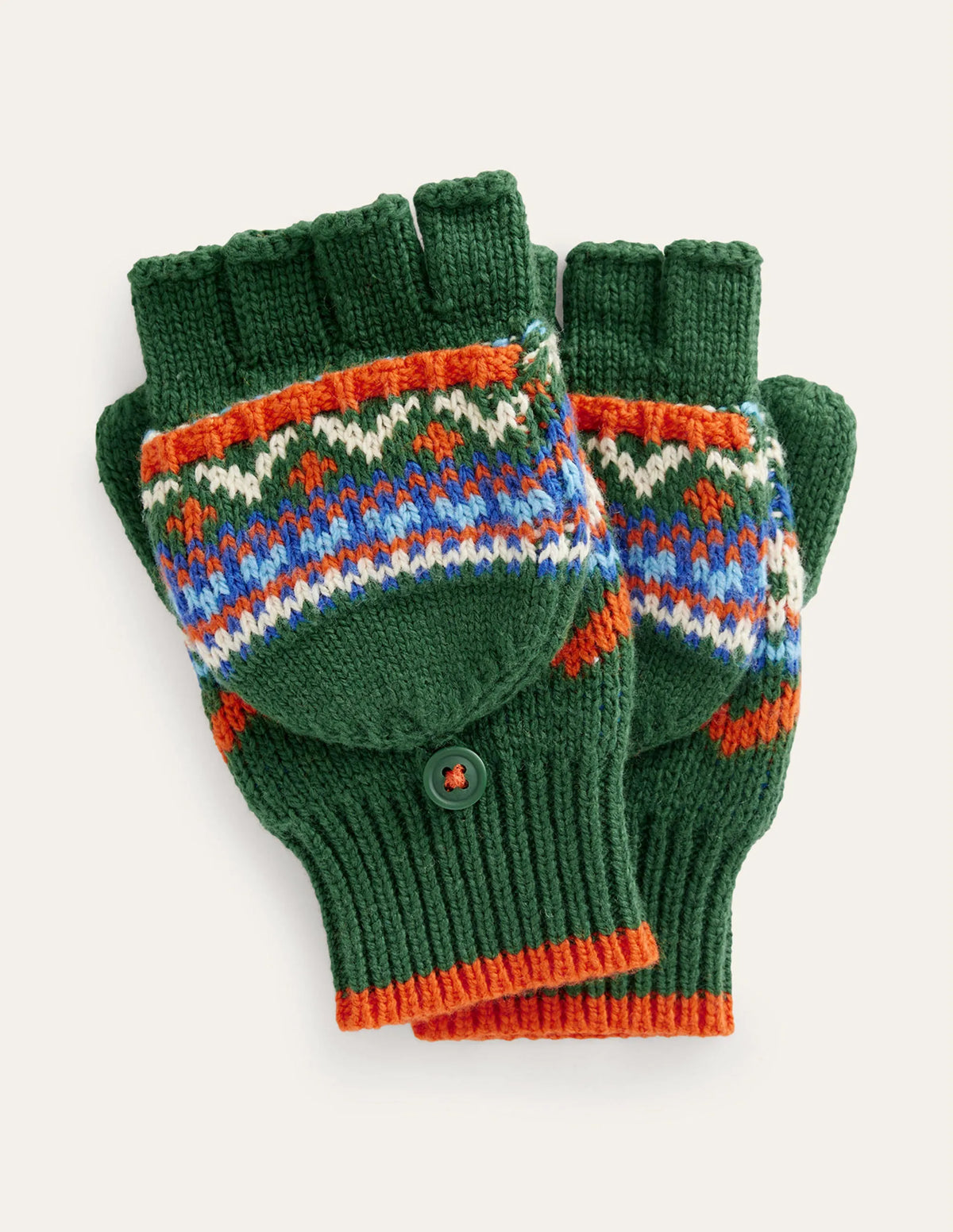 Fair Isle Knitted Mittens-Monster Green