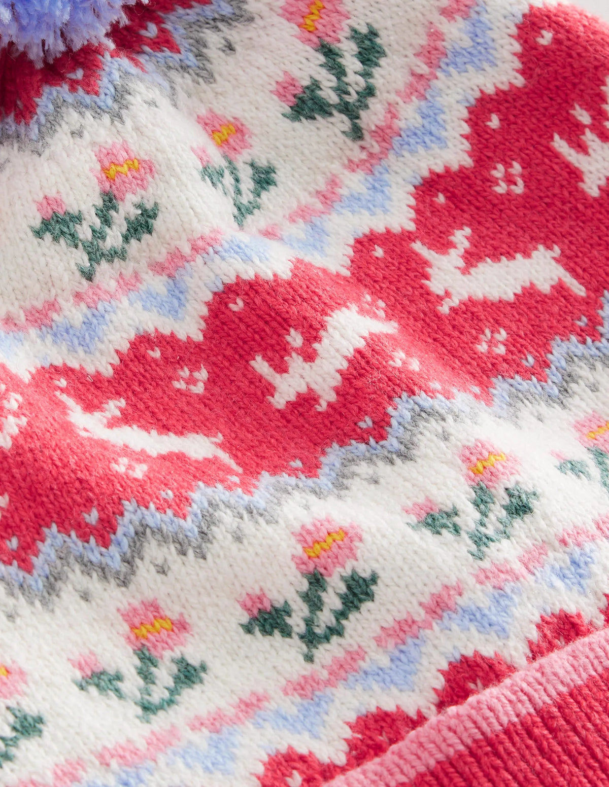 Fair Isle Knitted Beanie-Rose Pink