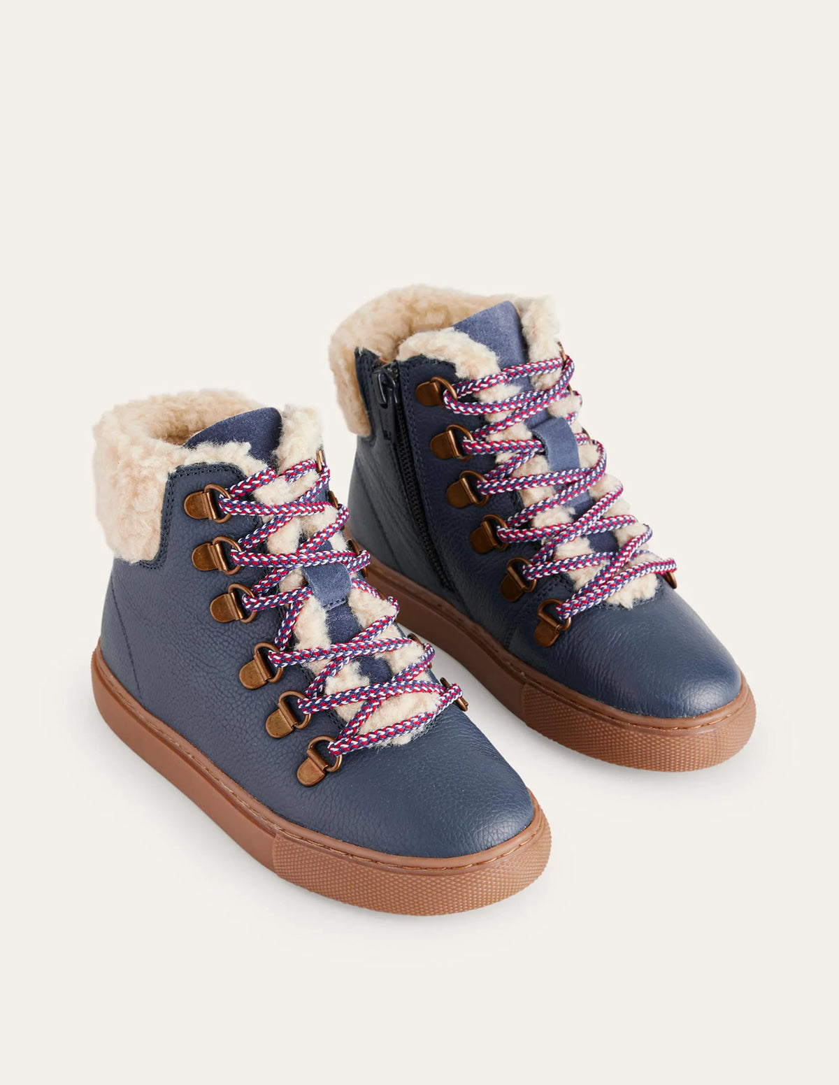 Cosy Leather Lace Up Boots-Navy Blue