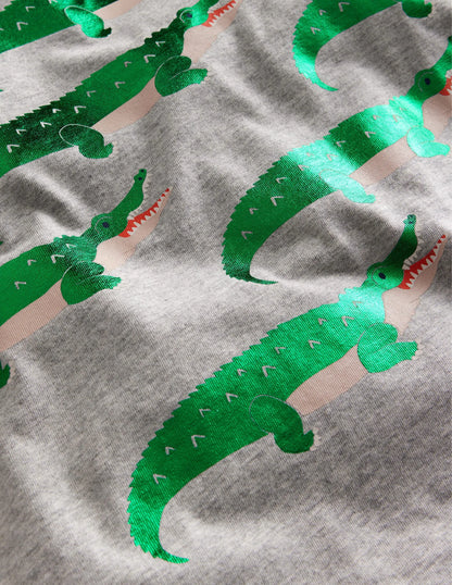 Foil printed T-shirt-Grey Marl Crocodile