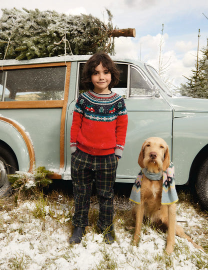 Novelty Fair Isle Sweater-Brilliant Red Trees